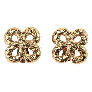 Kenneth Jay Lane, Gold Clover Cross Button Clip Earring